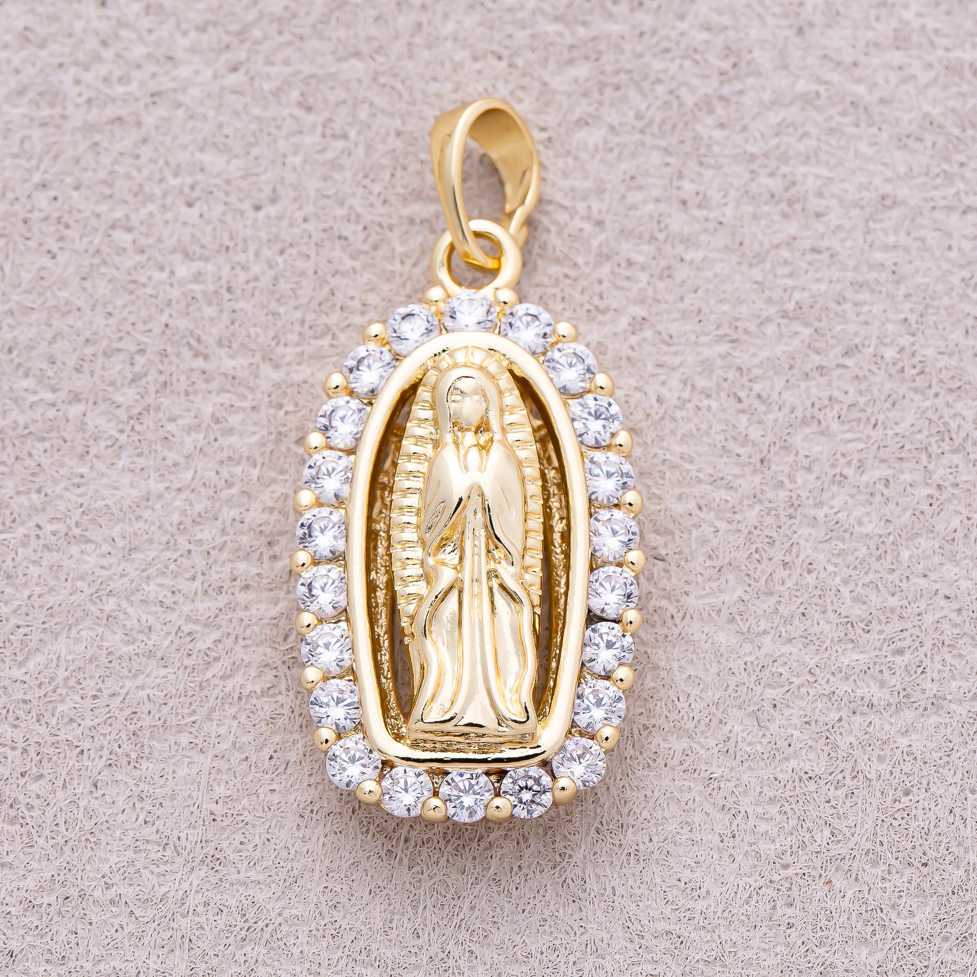 14K Gold Plated Micro Paved CZ Holy Mary Guadalupe Religious Pendant - Sold Each