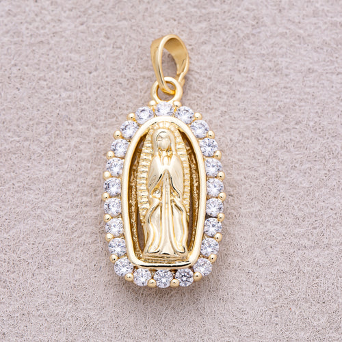 14K Gold Plated Micro Paved CZ Holy Mary Guadalupe Religious Pendant - Sold Each