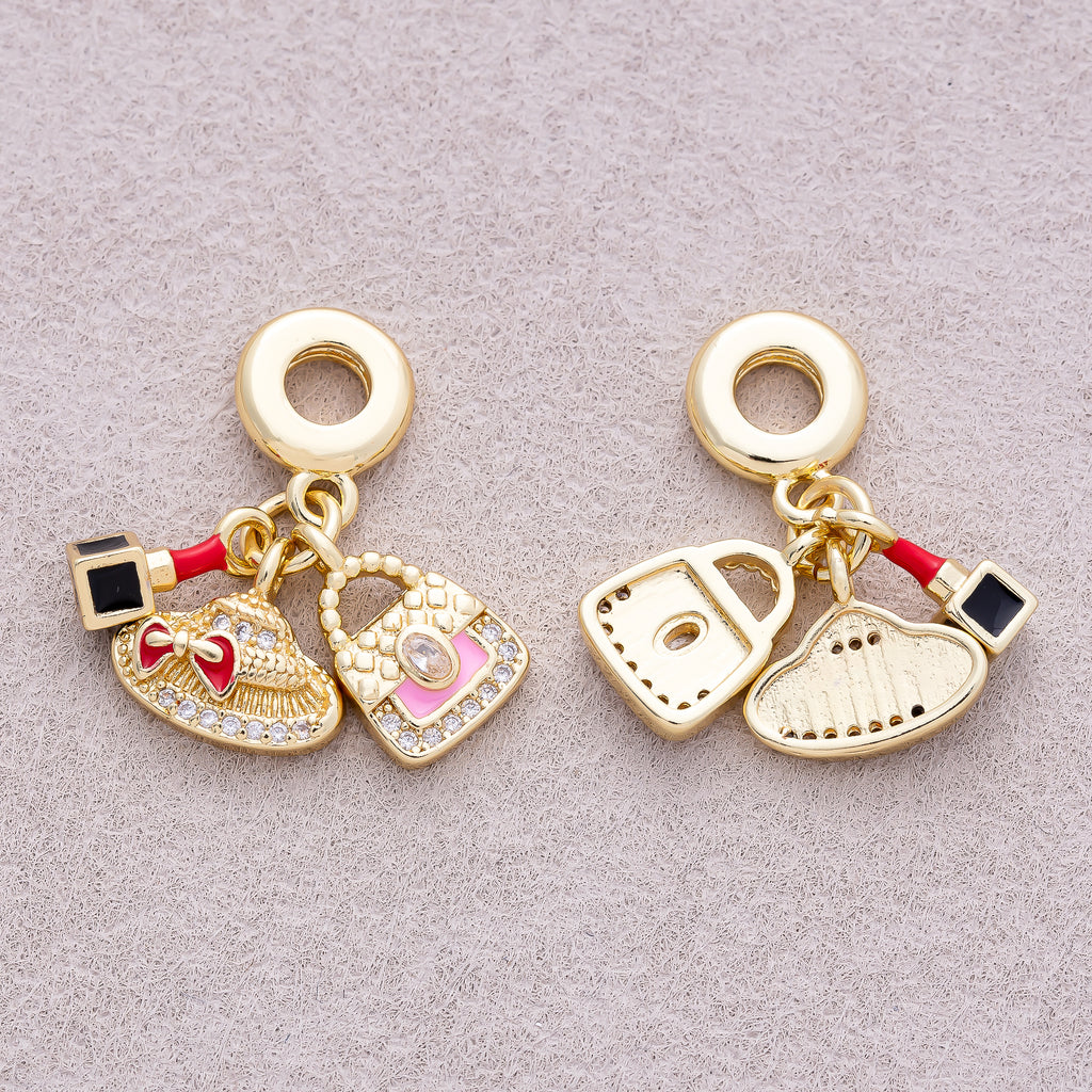 16K Gold Plated Multi-Dangle Fashion & Makeup Theme Pendant - Sold Each