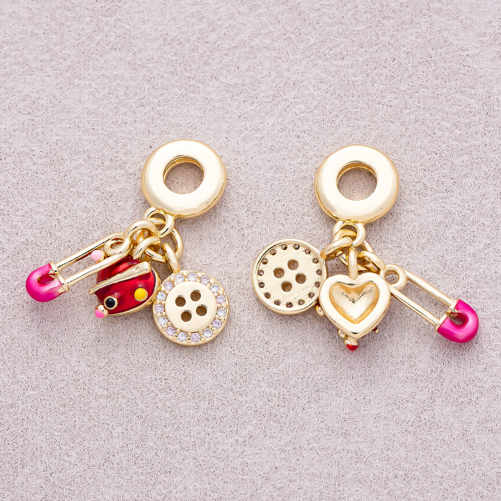16K Gold Plated Multi-Dangle Sewing Kit Theme Pendant - Sold Each