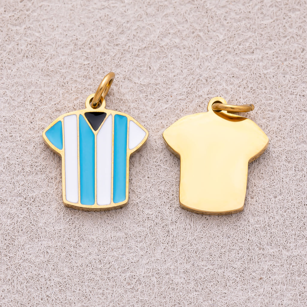 Gold PVD Stainless Steel Blue & White Enamel Soccer Jersey Sport Charm
