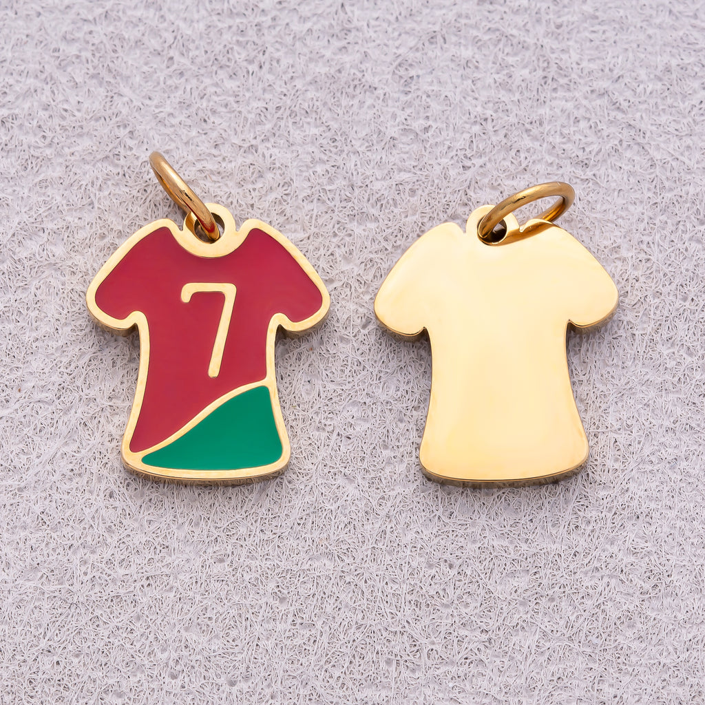 Gold PVD Stainless Steel Red Enamel Soccer Jersey Sport Charm