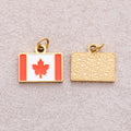 Gold PVD Stainless Steel Red & White Enamel Tag Canada Flag Charm