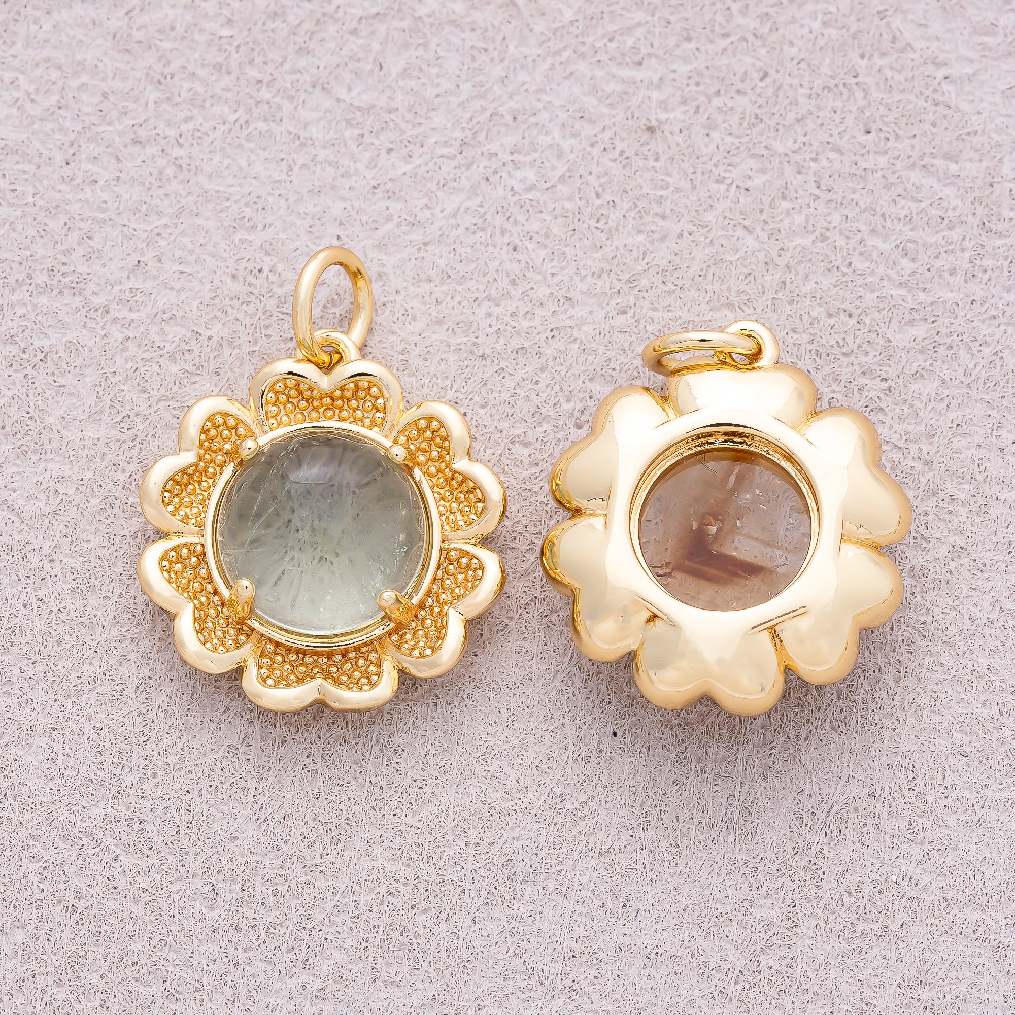 16K Gold Plated Natural Gemstone Blooming Flower Charm - Sold Each