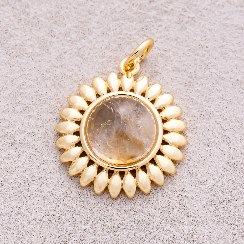 16K Gold Plated Moonstone Natural Gemstone Sunflower Charm - Sold Each