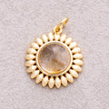 16K Gold Plated Moonstone Natural Gemstone Sunflower Charm - Sold Each