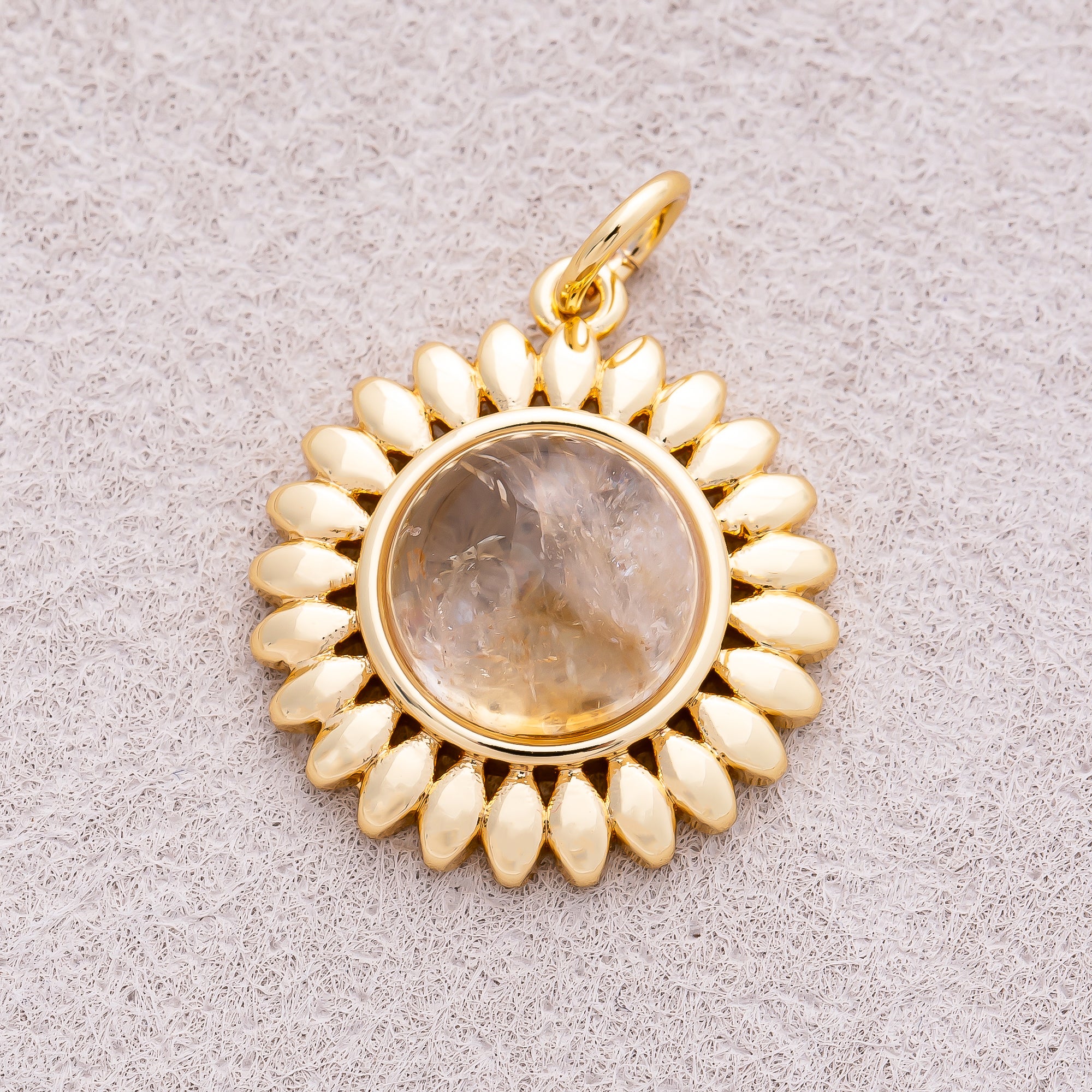 16K Gold Plated Moonstone Natural Gemstone Sunflower Charm - Sold Each