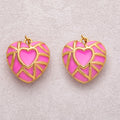 Gold PVD Stainless Steel Pink Mosaic Enamel Puffy Heart Charm