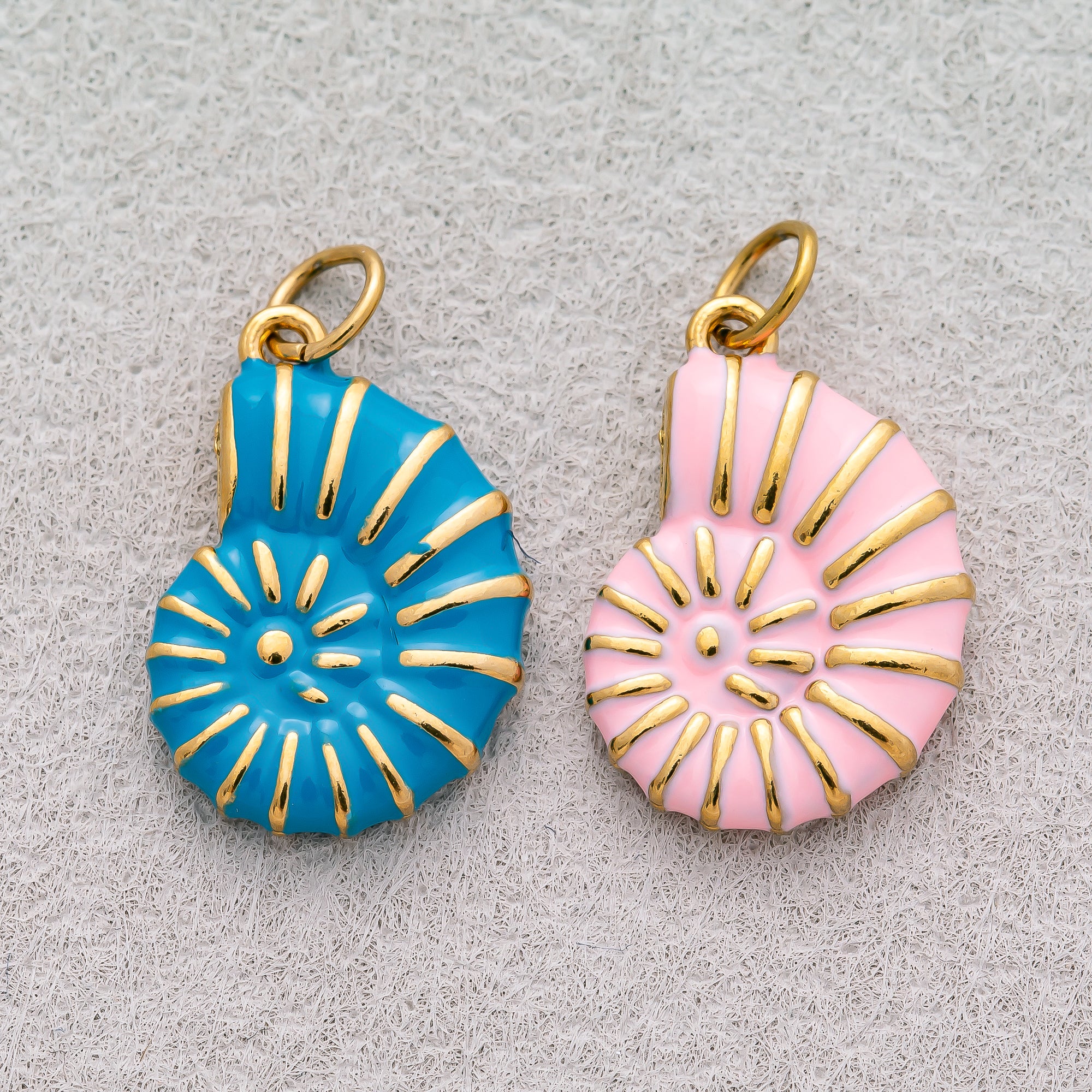 Gold PVD Stainless Steel Pink & Blue Enamel Conch Sea Shell Pendant