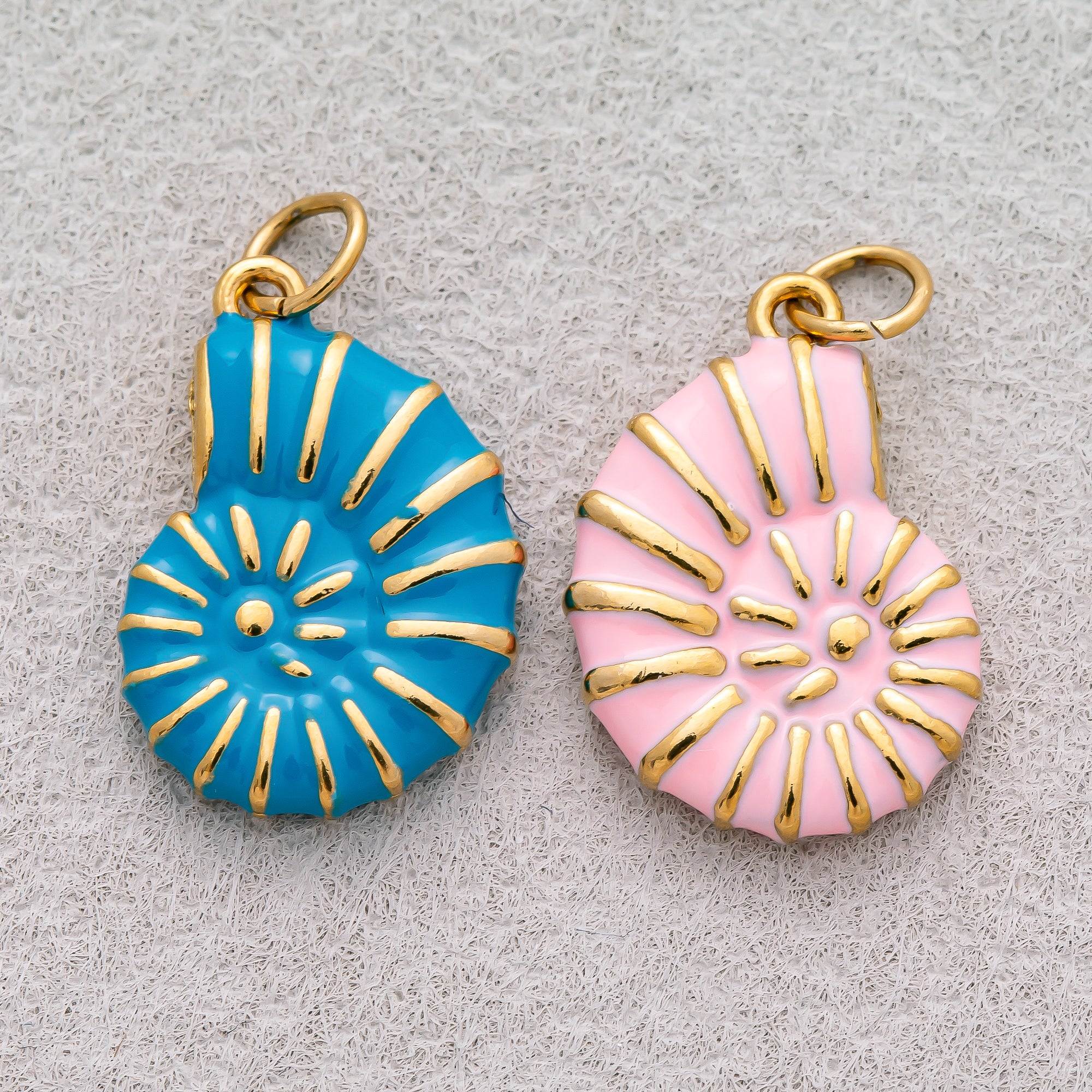 Gold PVD Stainless Steel Pink & Blue Enamel Conch Sea Shell Pendant