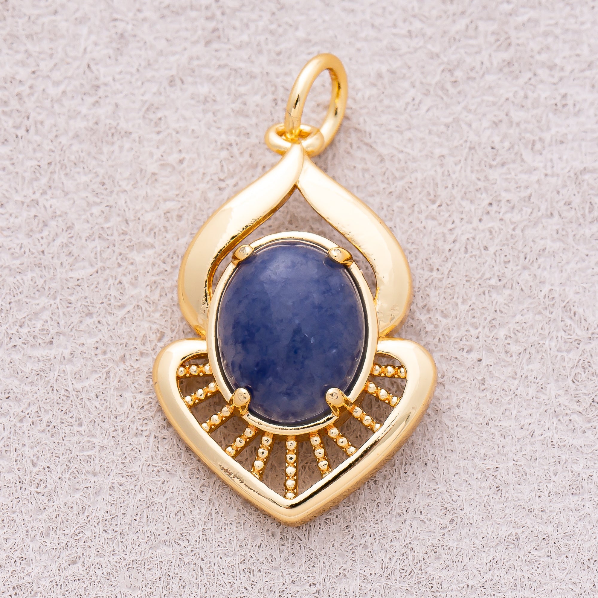 16K Gold Plated Colorful Natural Gemstone Lotus-Inspired Medallion - Sold Each