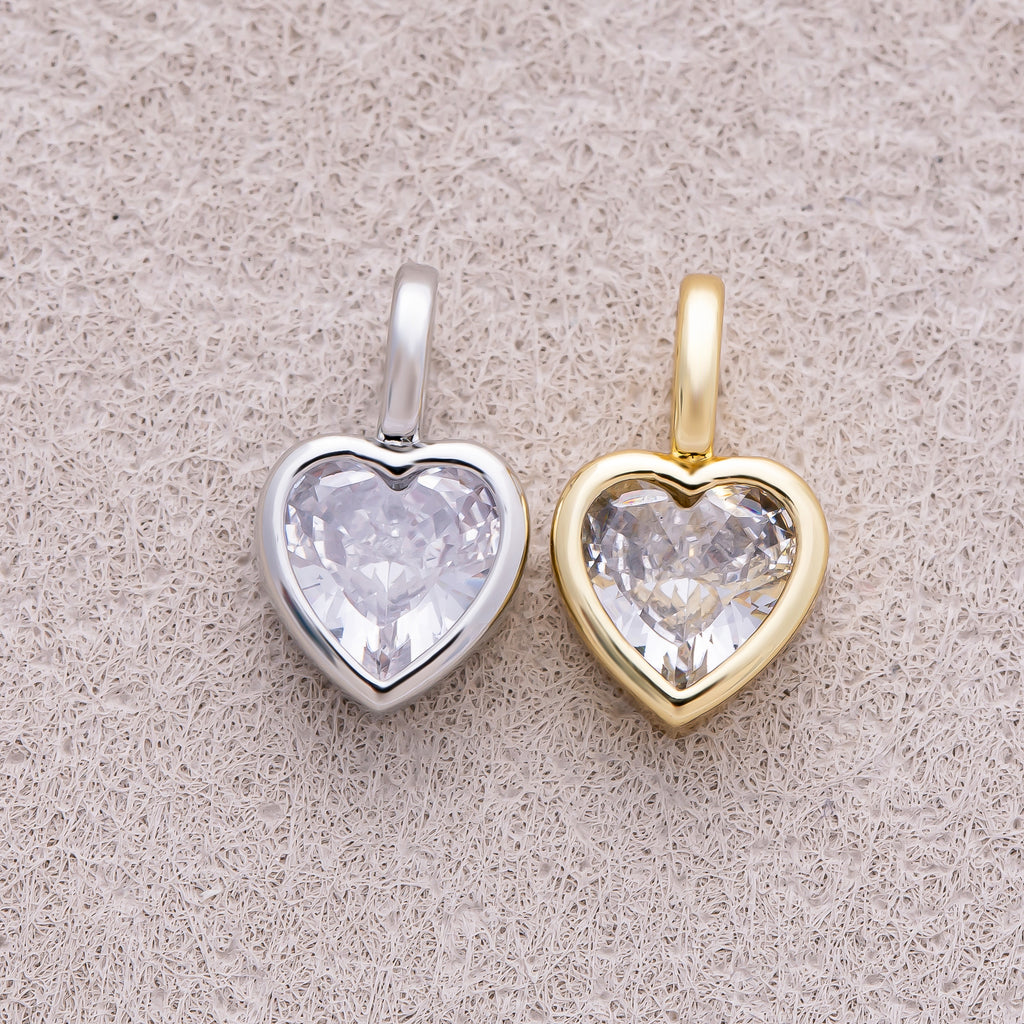 16K Gold Plated Bezel Set CZ Heart Shaped Pendant - Sold Each