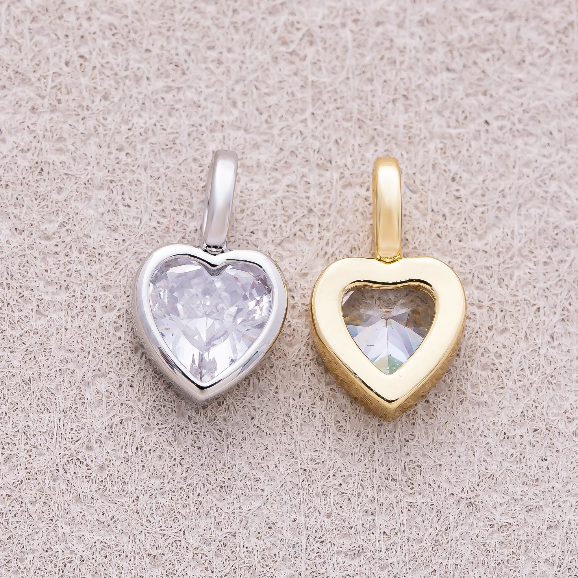 16K Gold Plated Bezel Set CZ Heart Shaped Pendant - Sold Each