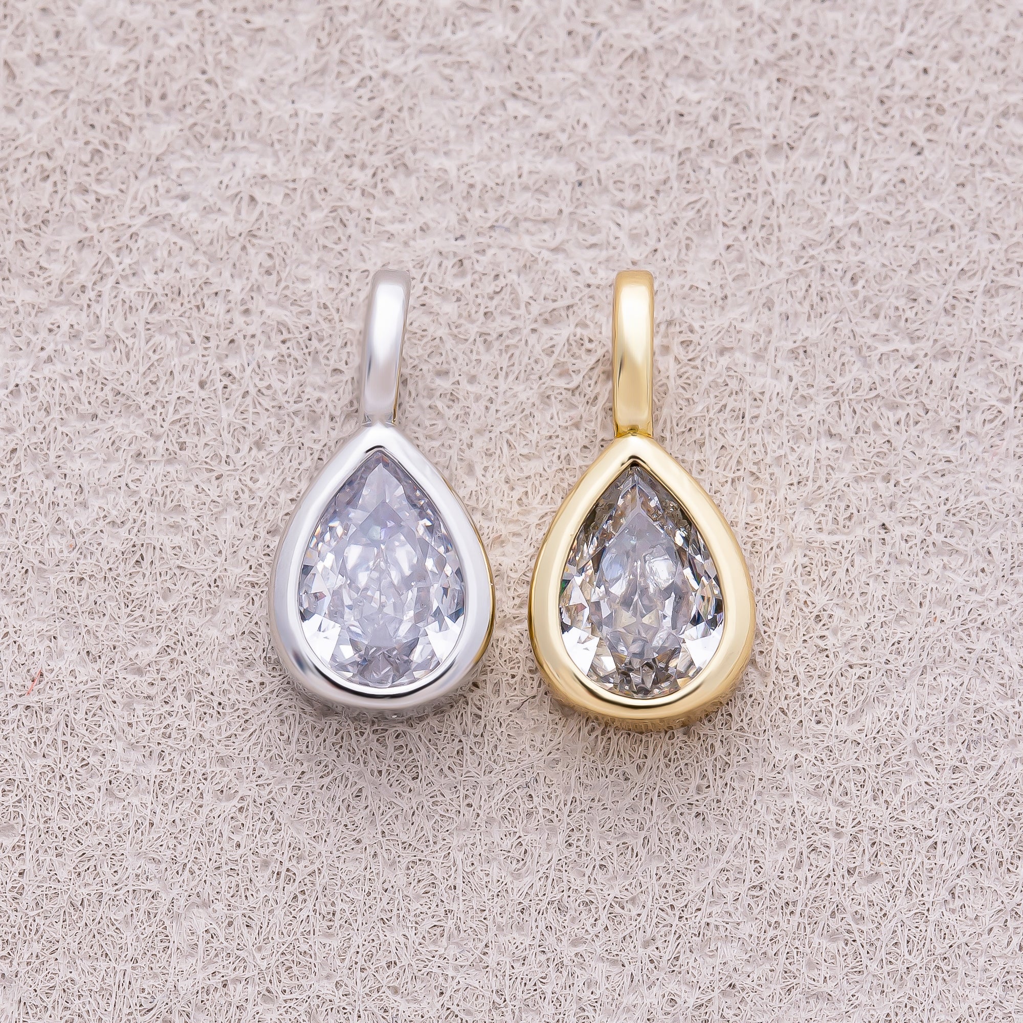 16K Gold Plated Bezel Set CZ Teardrop Mini Pendant - Sold Each