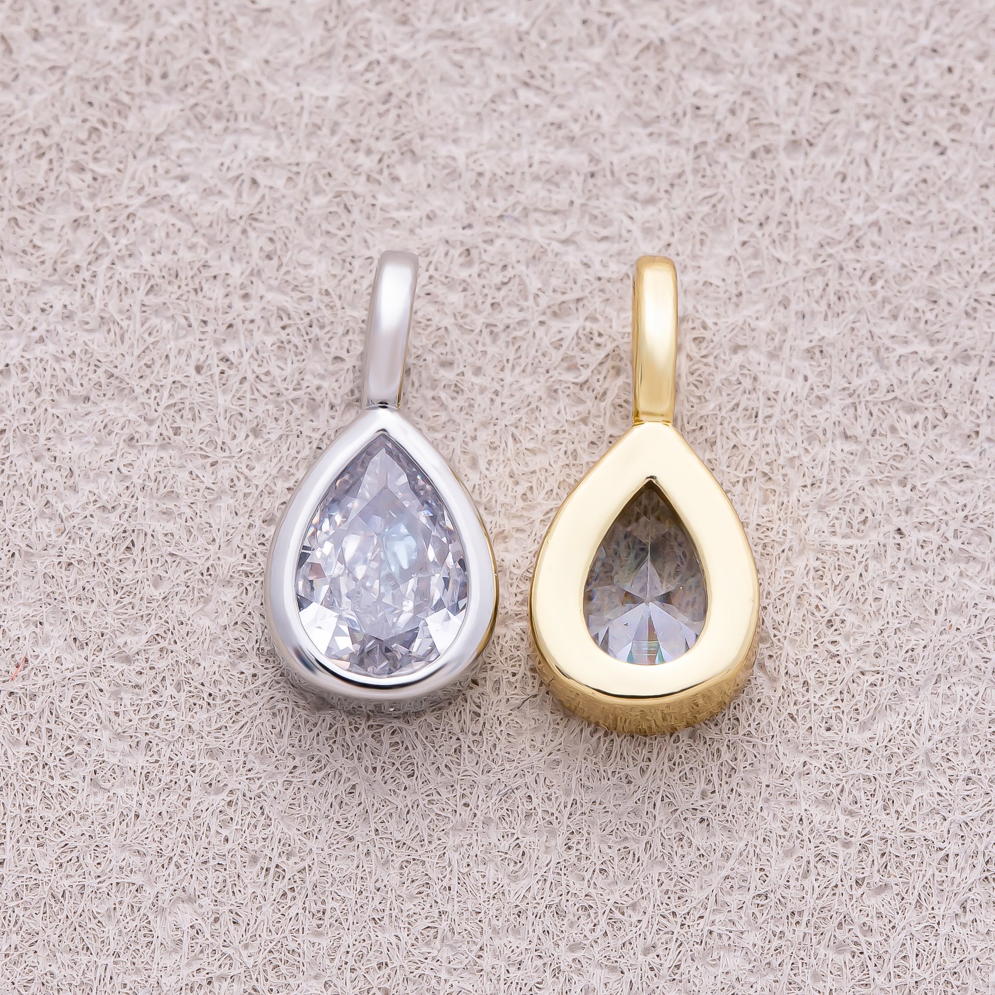 16K Gold Plated Bezel Set CZ Teardrop Mini Pendant - Sold Each