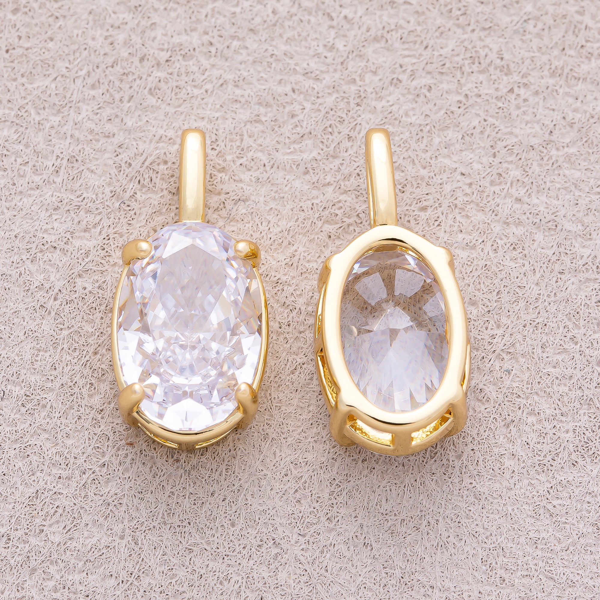 16K Gold Plated Clear CZ Oval Pendant - Sold Each
