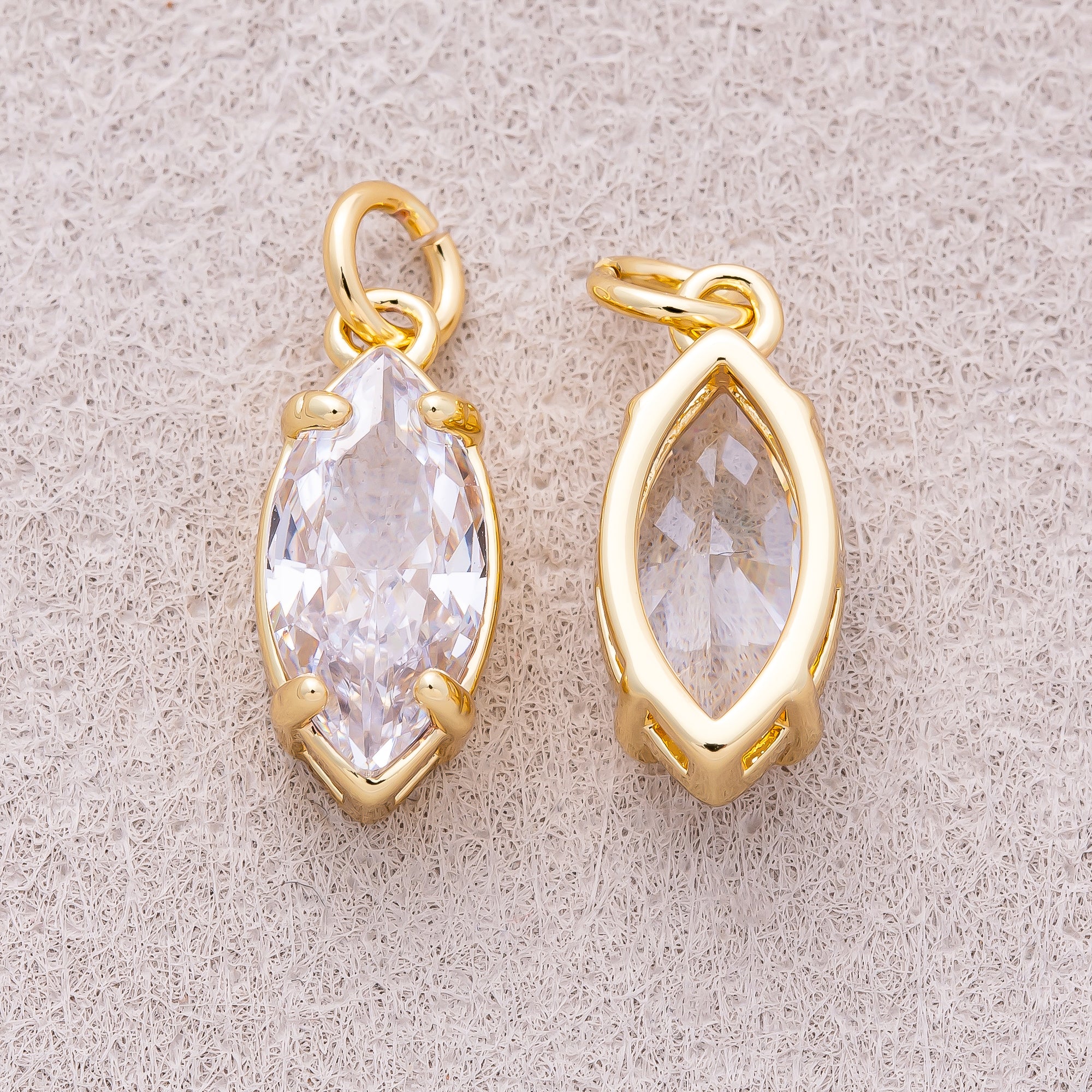 16K Gold Plated Clear CZ Marquise Charm - Sold Each