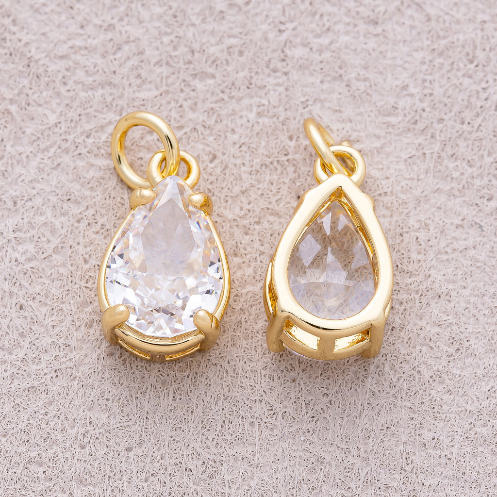 16K Gold Plated Clear CZ Teardrop Charm - Sold Each