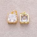 16K Gold Plated Clear CZ Square Charm - Sold Each
