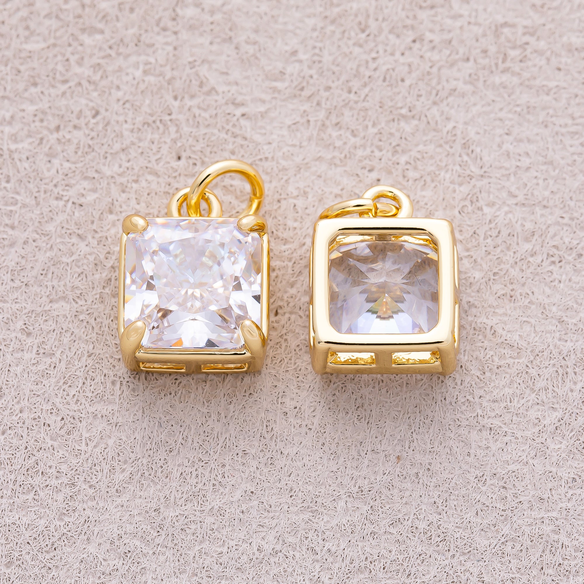 16K Gold Plated Clear CZ Square Charm - Sold Each
