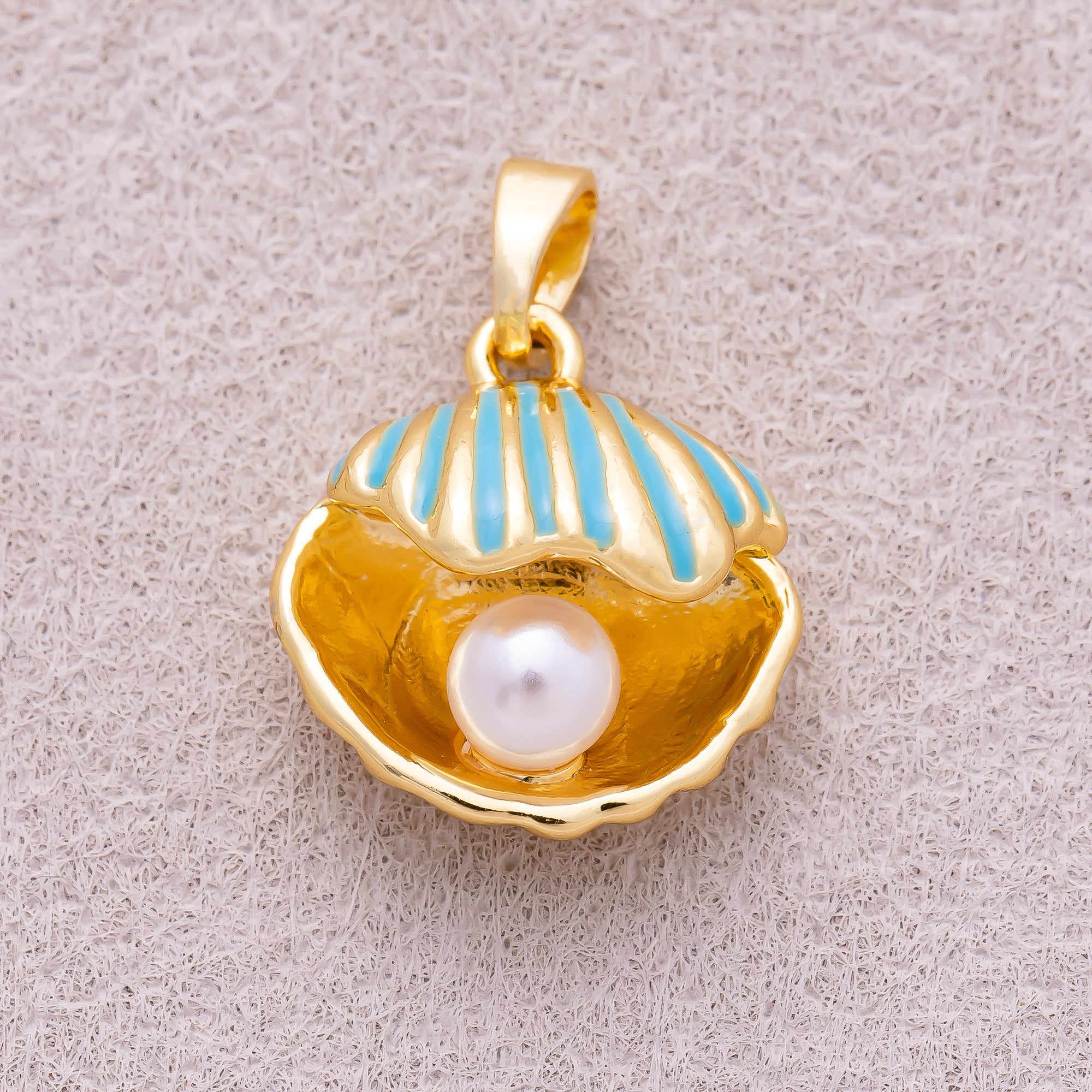 16K Gold Plated Shell Pearl Blue Open Clamshell Pendant - Sold Each