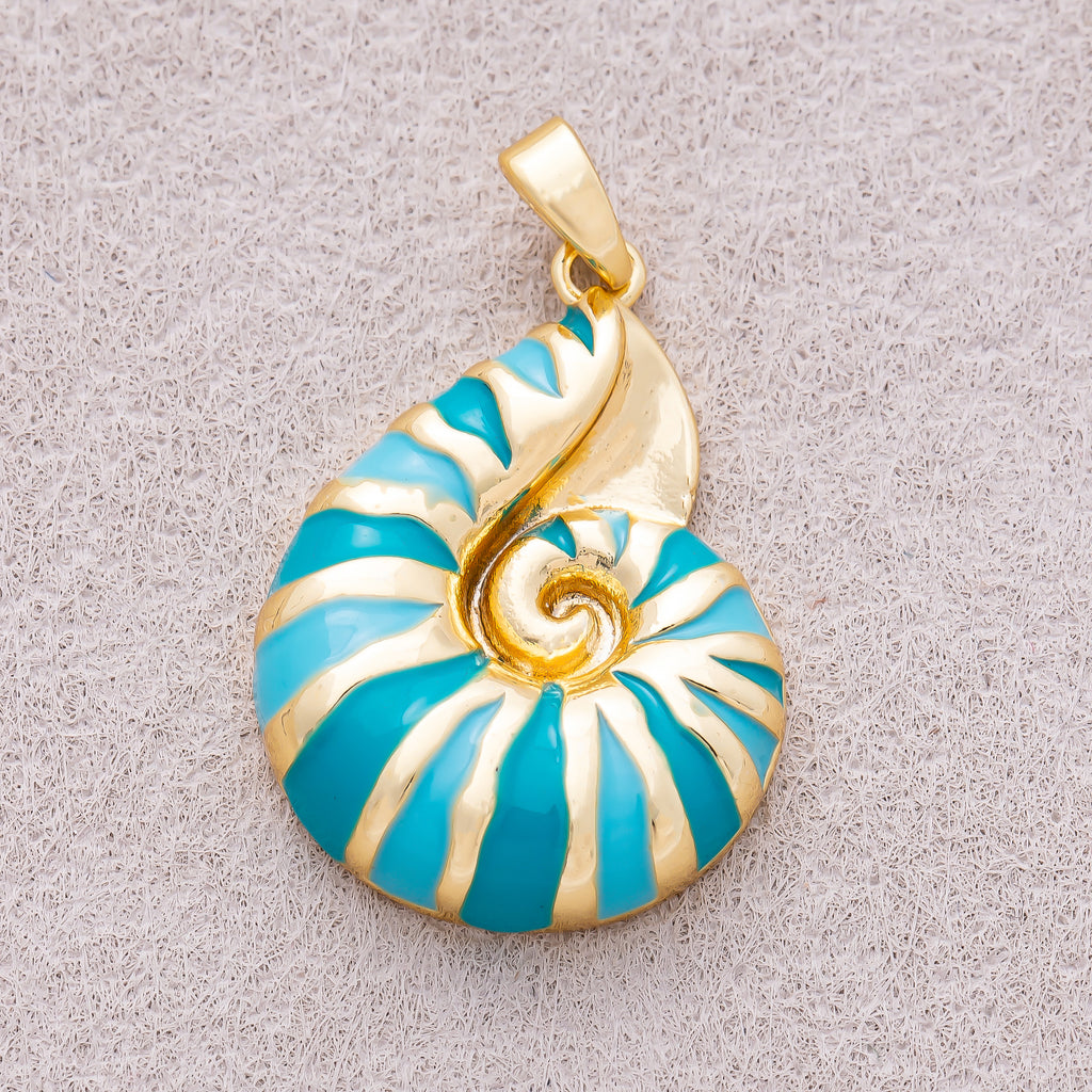 16K Gold Plated Blue Enamel Conch Shell Ocean Pendant - Sold Each