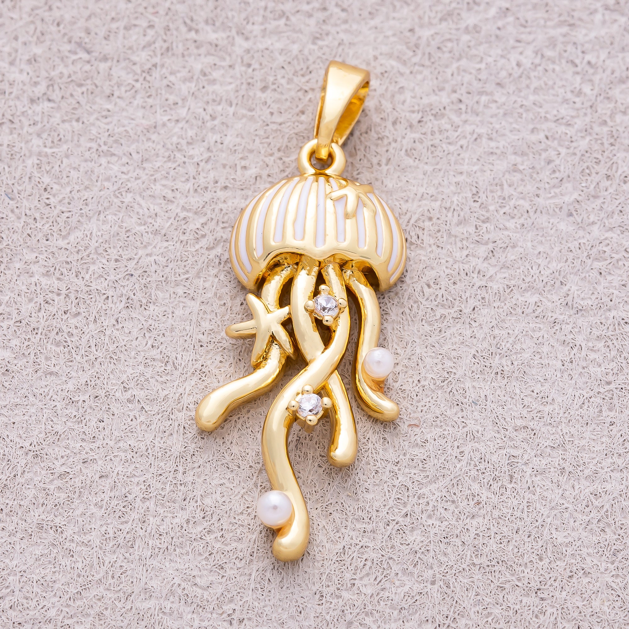 16K Gold Plated Clear CZ Celestial Jelly Fish Ocean Charm - Sold Each