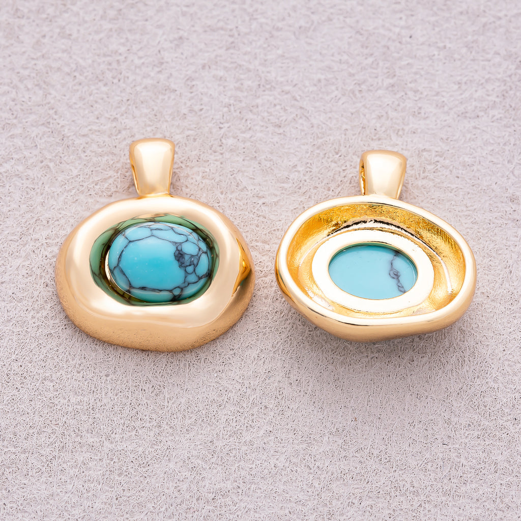 16K Gold Plated Turquoise Natural Gemstone Irregular Oval Charm - Sold Each