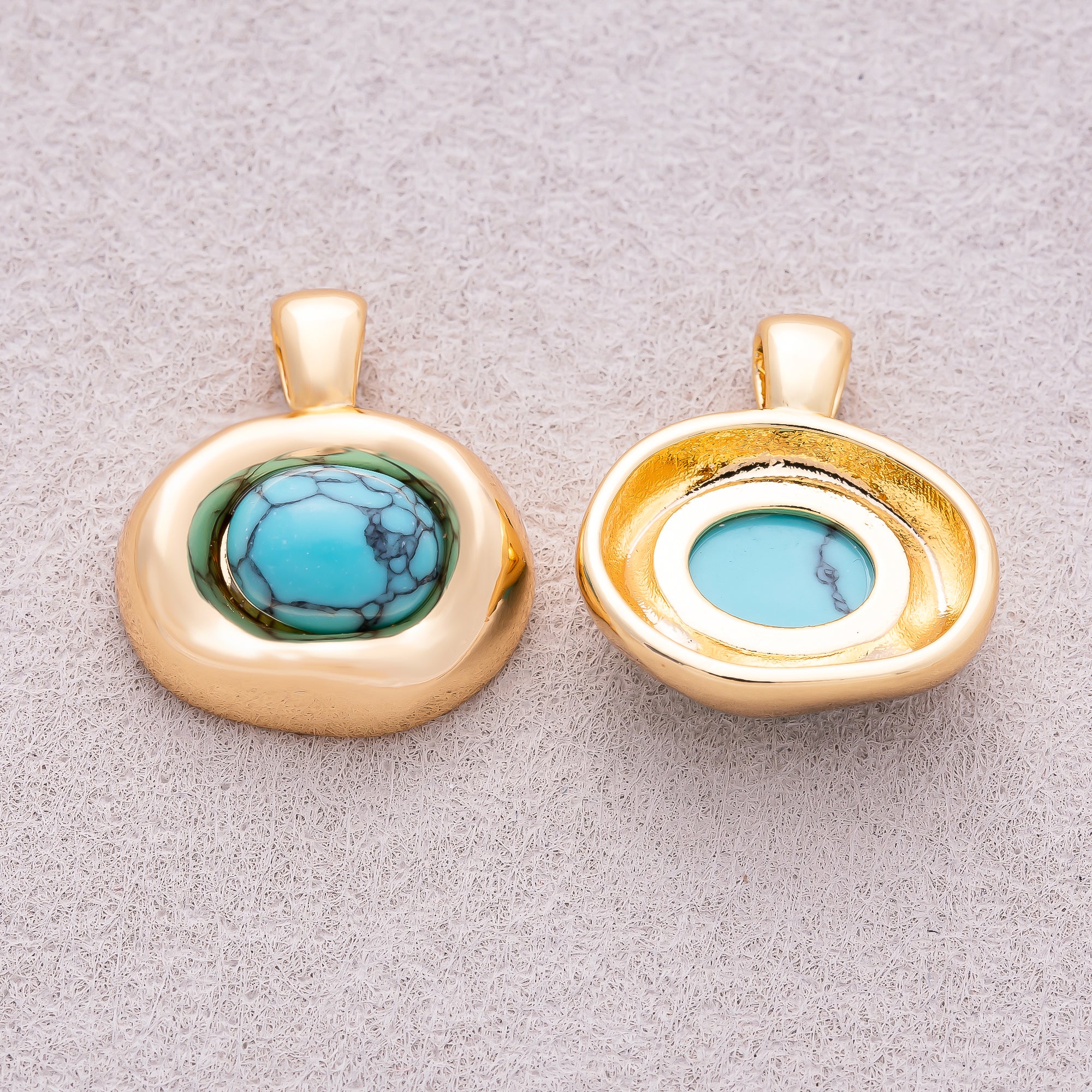 16K Gold Plated Turquoise Natural Gemstone Irregular Oval Charm - Sold Each