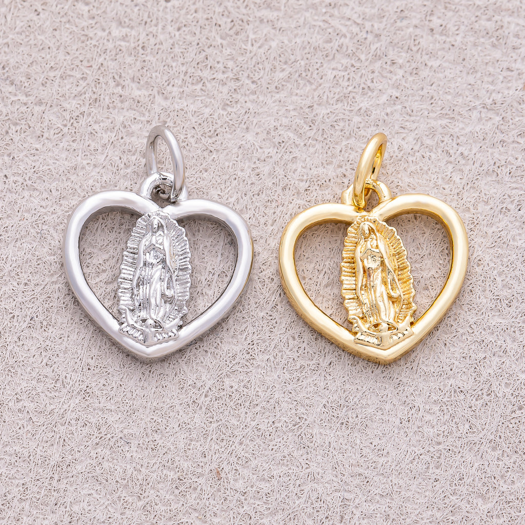 16K Gold Plated Religious Symbol Open Love Heart Charm - Sold Each