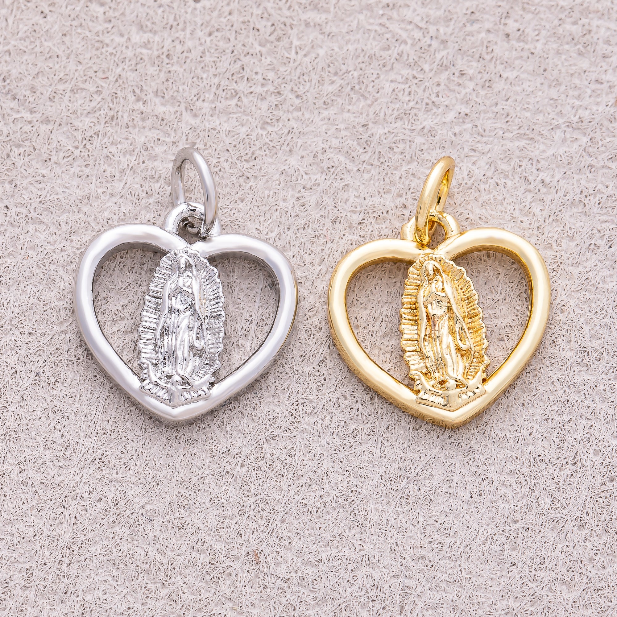 16K Gold Plated Religious Symbol Open Love Heart Charm - Sold Each