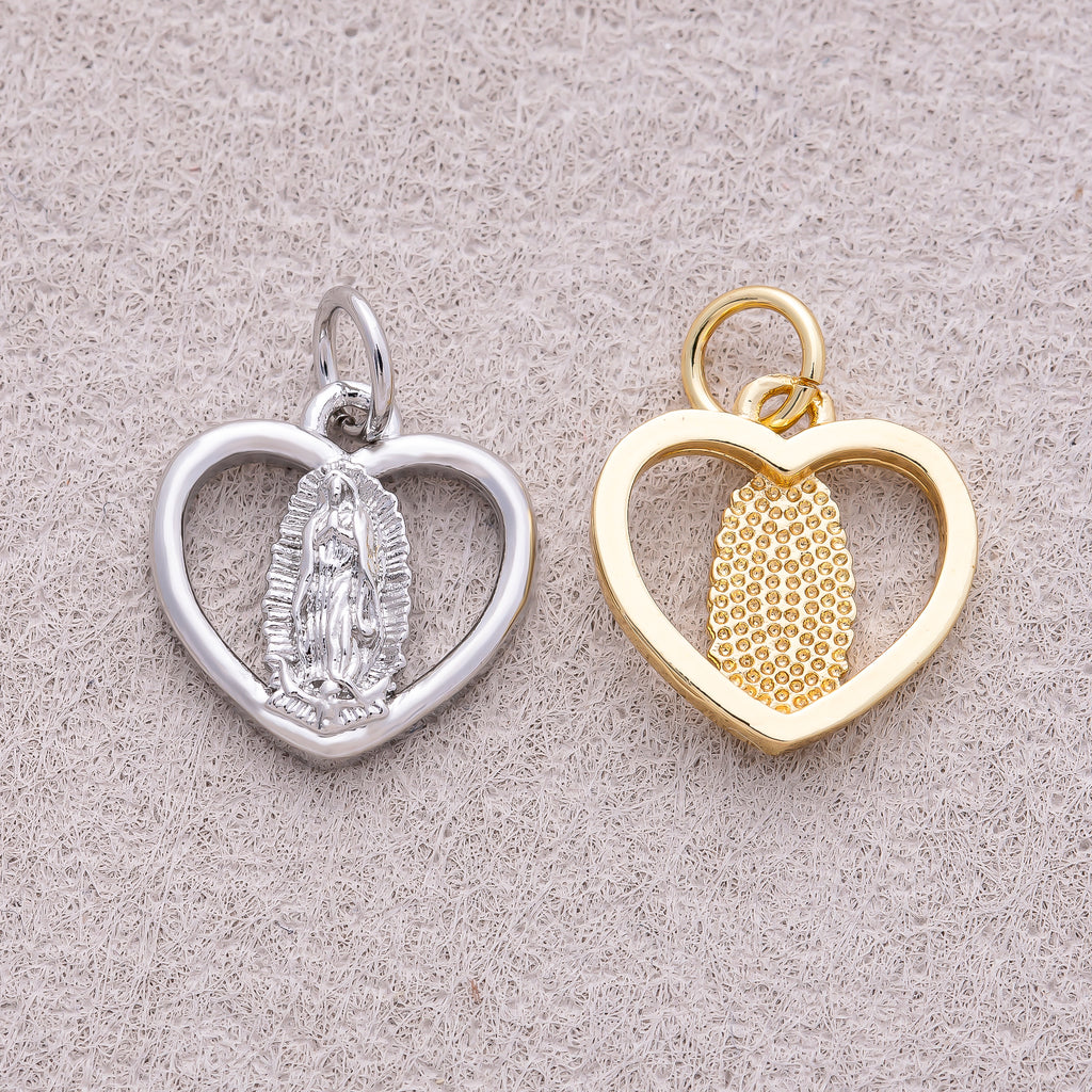 16K Gold Plated Religious Symbol Open Love Heart Charm - Sold Each