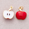 16K Gold Plated Red Enamel Half Slice Apple Fruit Charm - Sold Each
