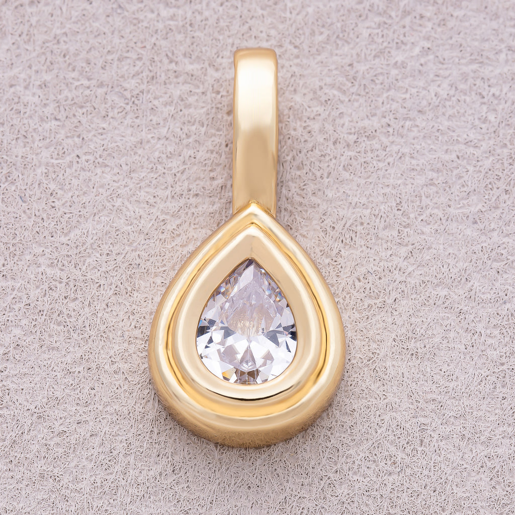 16K Gold Plated Clear CZ Teardrop Solitaire Bezel Pendant - Sold Each