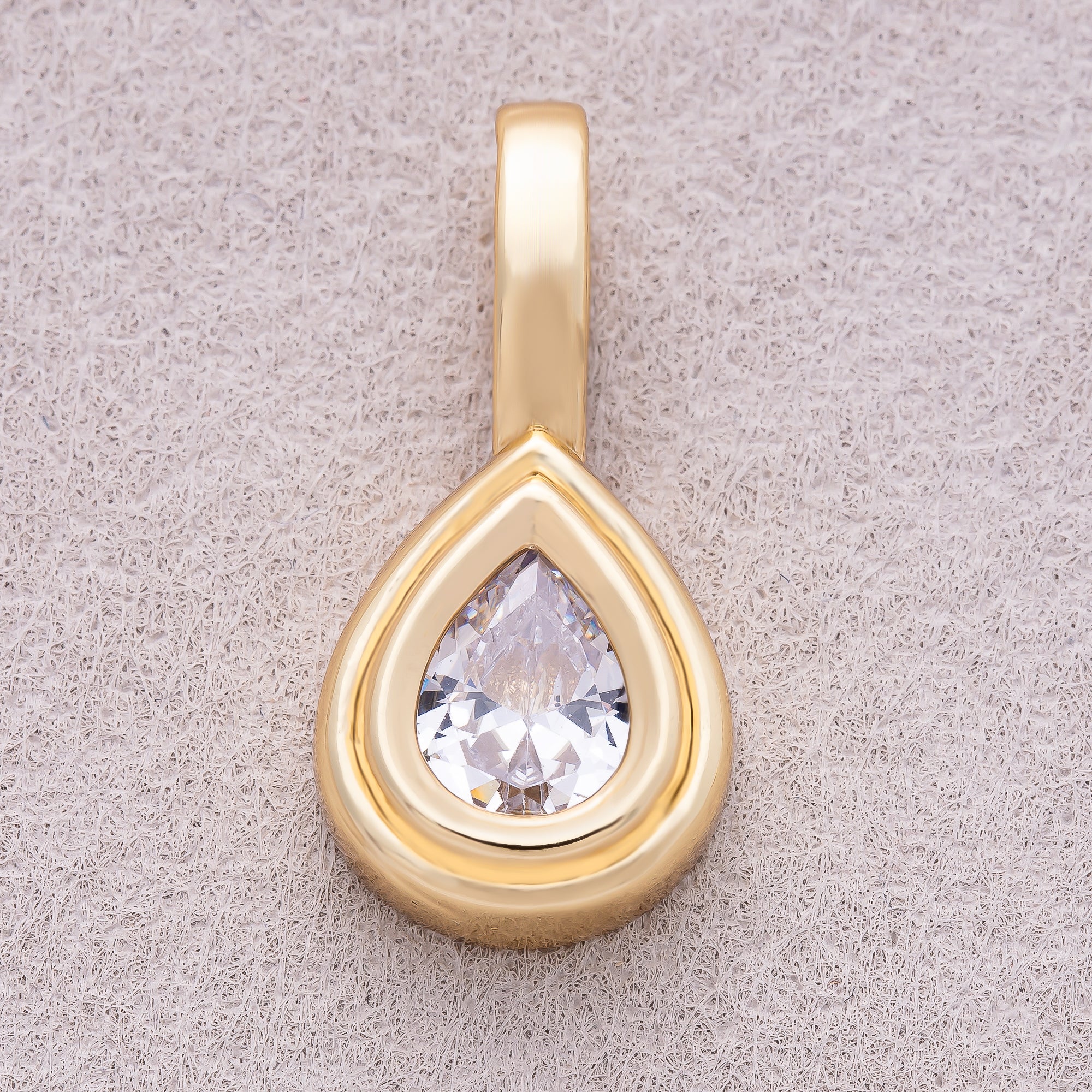 16K Gold Plated Clear CZ Teardrop Solitaire Bezel Pendant - Sold Each