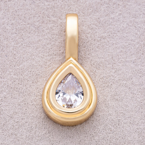 16K Gold Plated Clear CZ Teardrop Solitaire Bezel Pendant - Sold Each