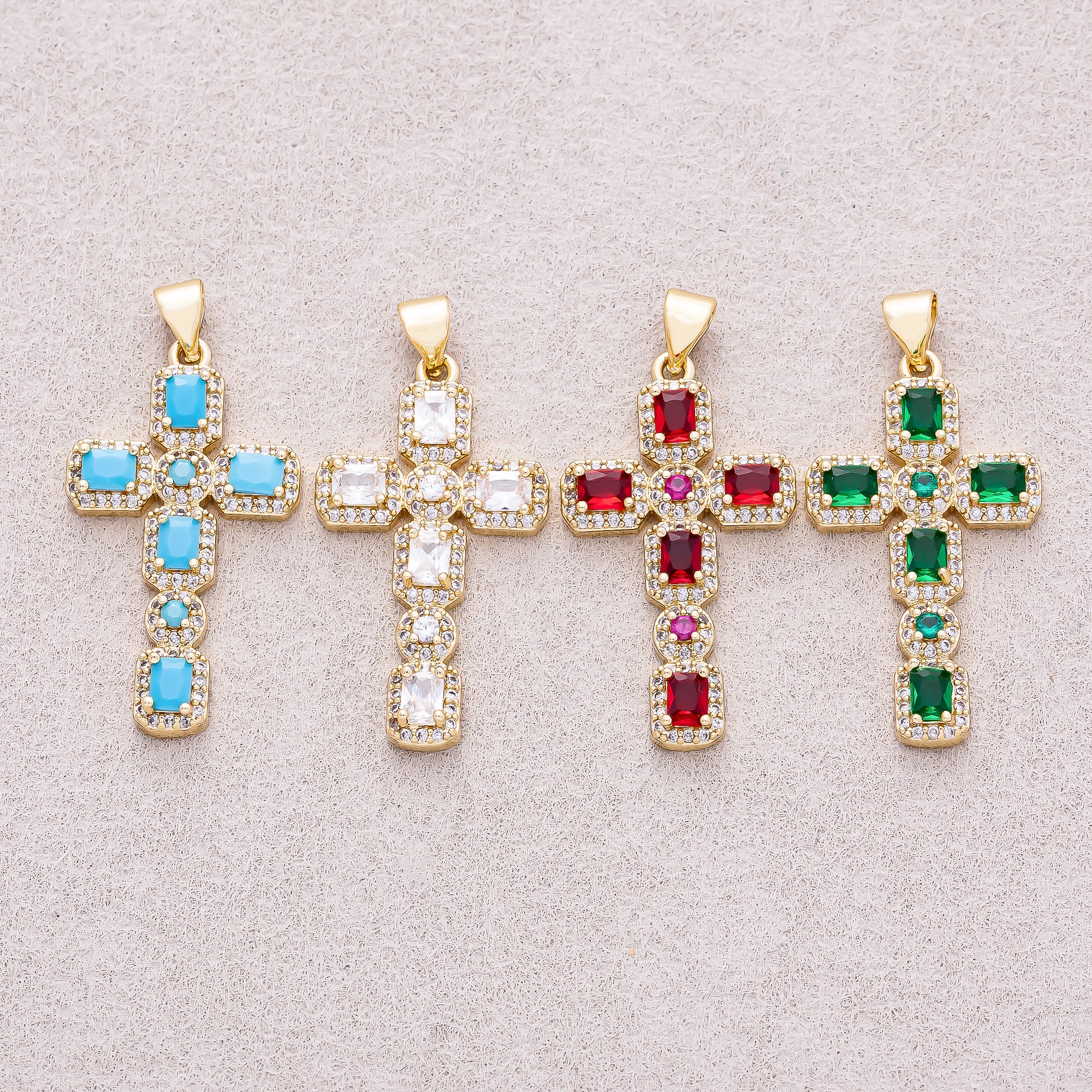 16K Gold Plated Micro Paved CZ Baguette Religious Cross Pendant - Sold Each