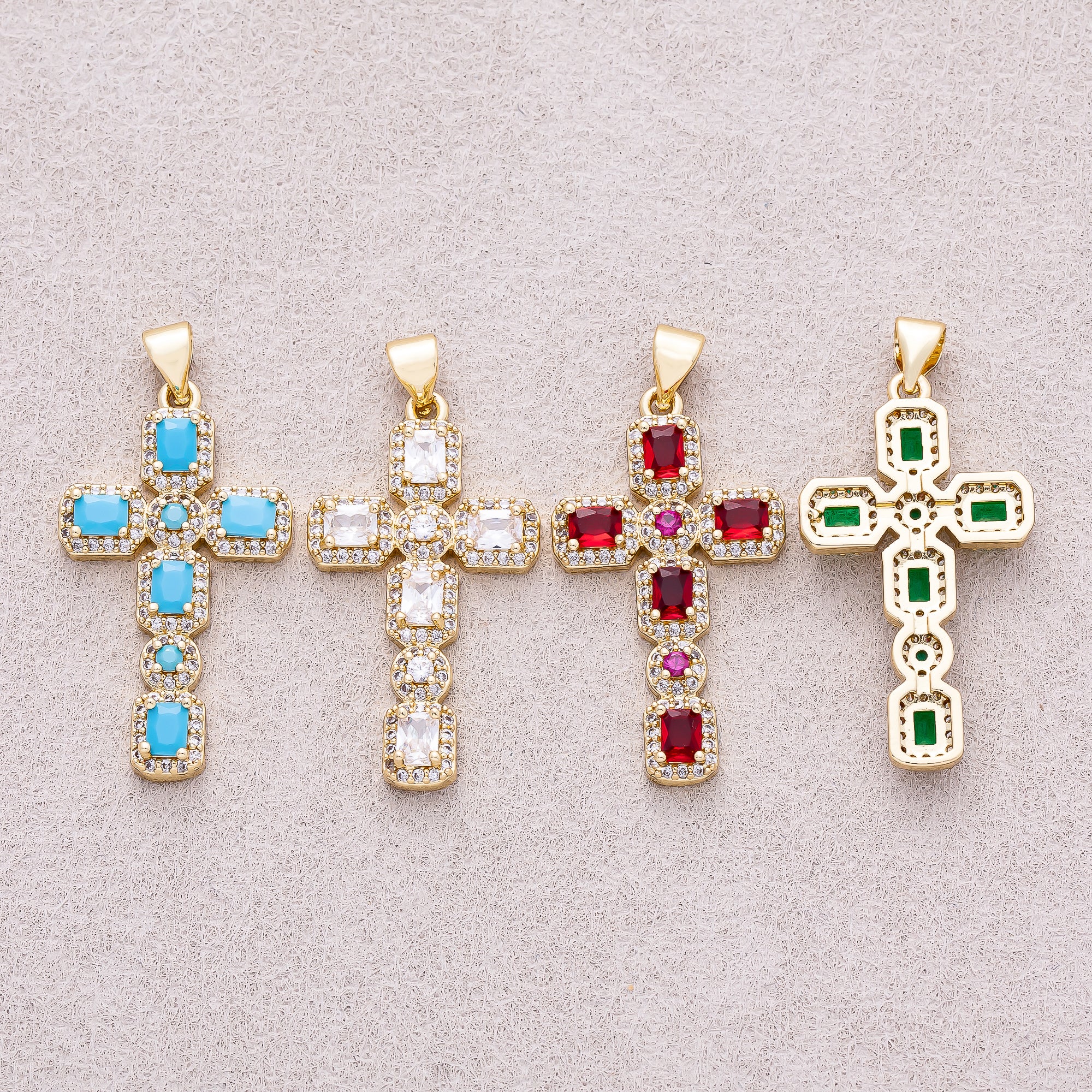 16K Gold Plated Micro Paved CZ Baguette Religious Cross Pendant - Sold Each