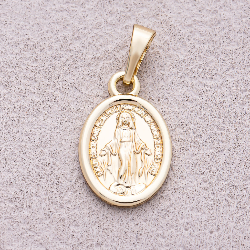 16K Gold Plated Plain Virgin Mary Oval Medallion Pendant - Sold Each
