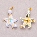 16K Gold Plated Shell Pearl Blue CZ Ocean Starfish Enamel Pendant - Sold Each