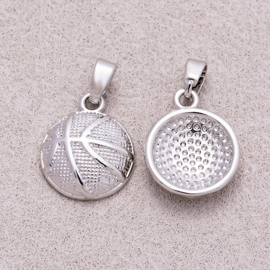 Rhodium Plated Textured Basketball Sport Pendant - Sold Each