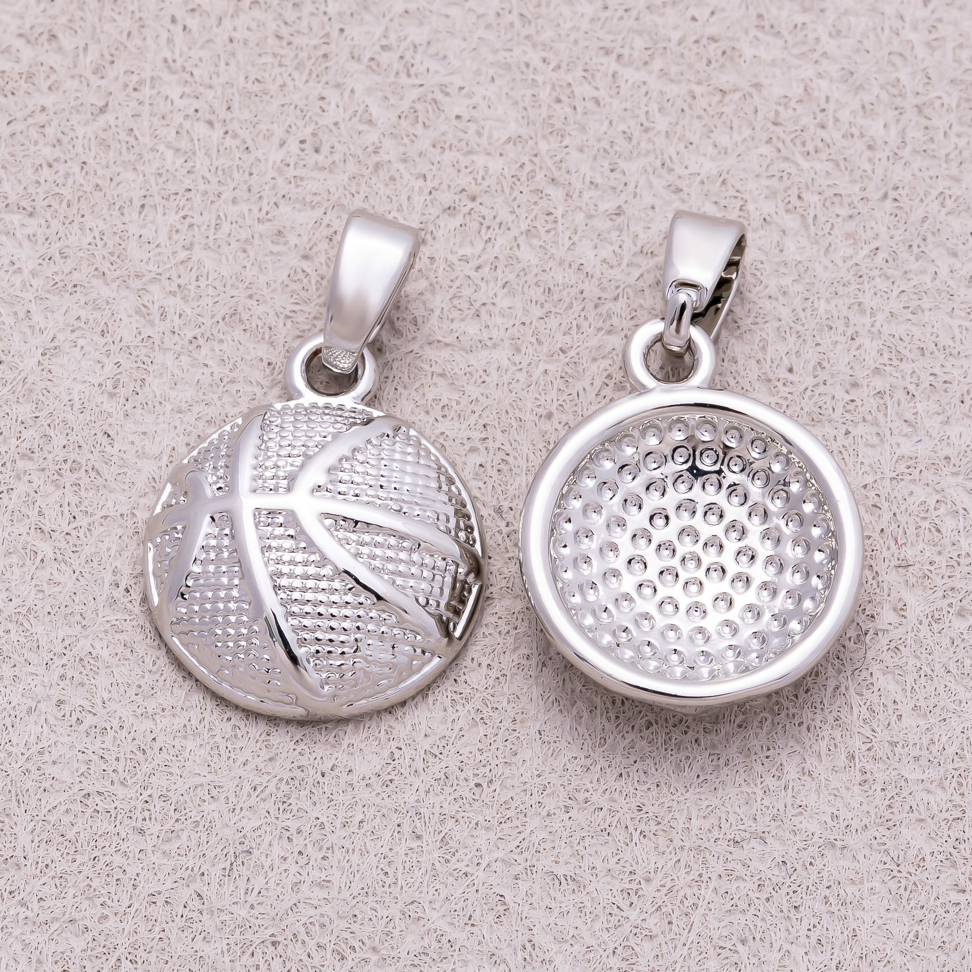 Rhodium Plated Textured Basketball Sport Pendant - Sold Each