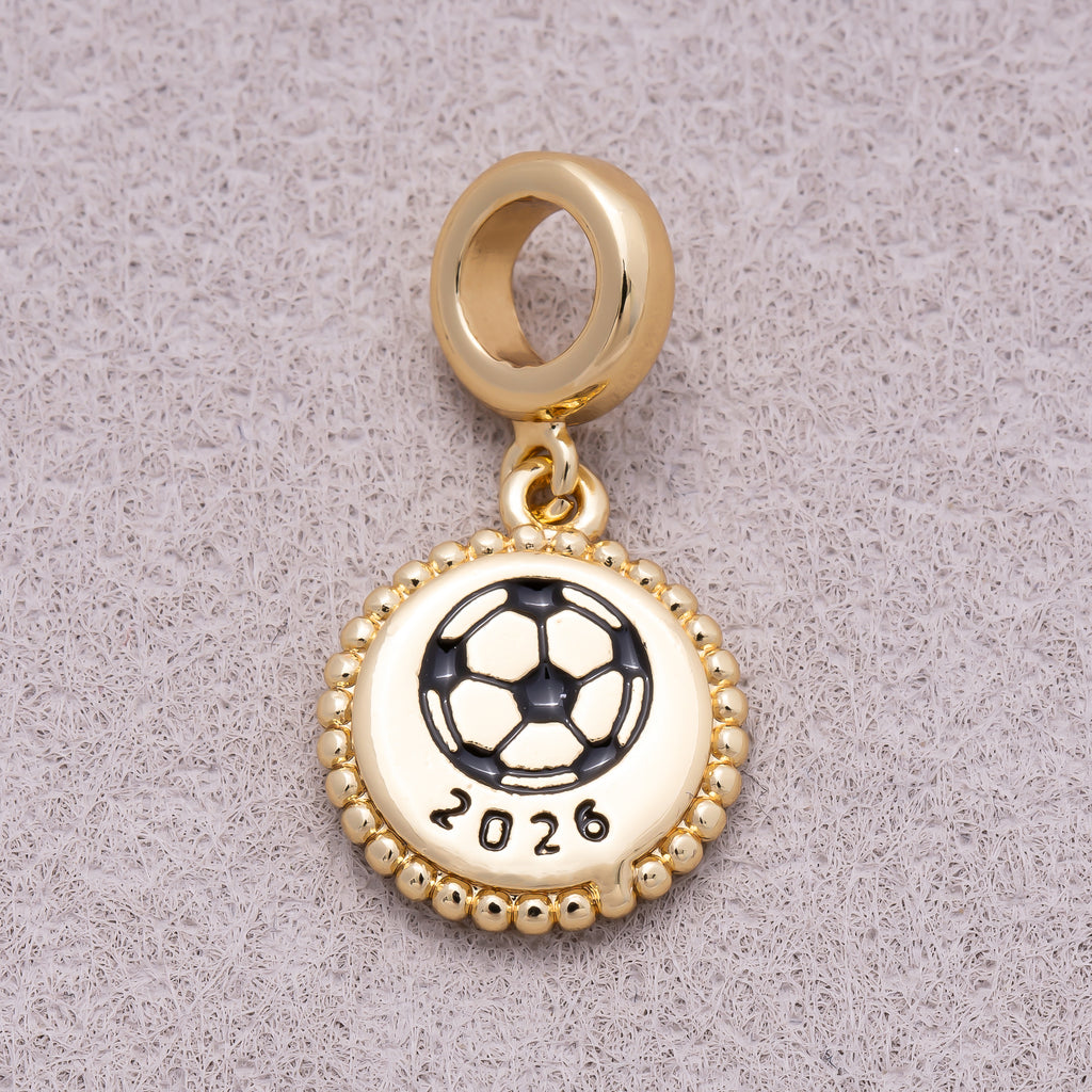 16K Gold Plated Round Football Beaded Medallion Pendant - Sold Each