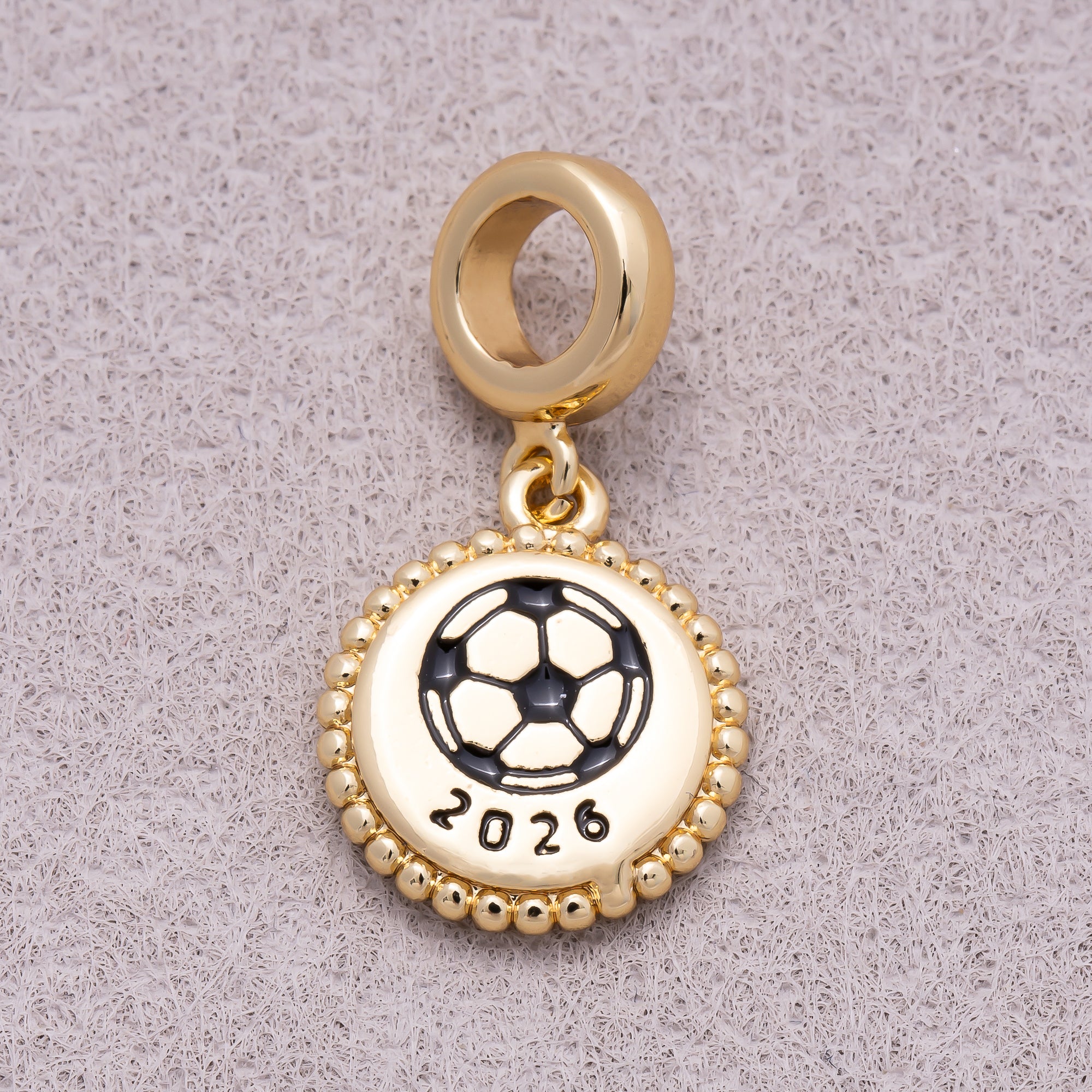 16K Gold Plated Round Football Beaded Medallion Pendant - Sold Each