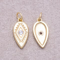 16K Gold Plated Clear CZ Religious Evil Eye Rhombus Teardrop Charm - Sold Each