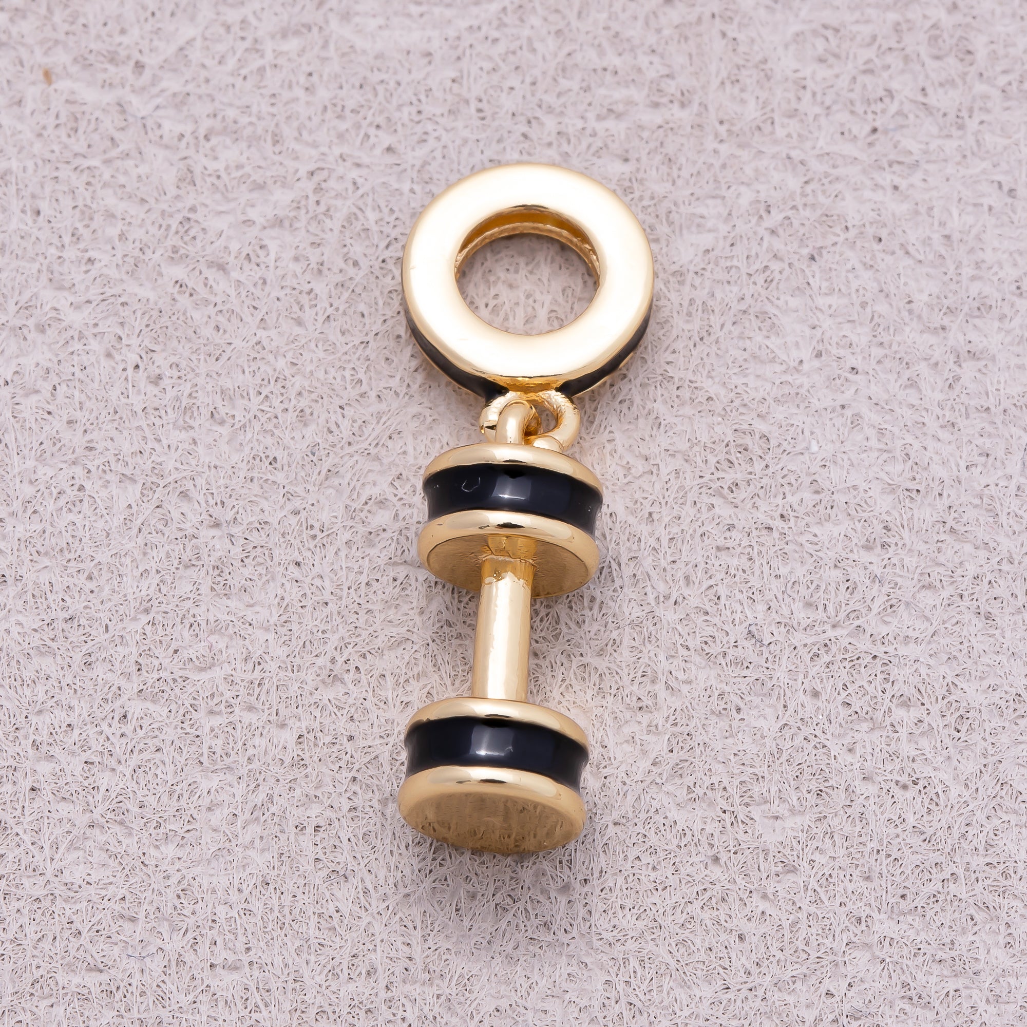 16K Gold Plated Black Enamel Dumbbell Fitness Slider Pendant - Sold Each