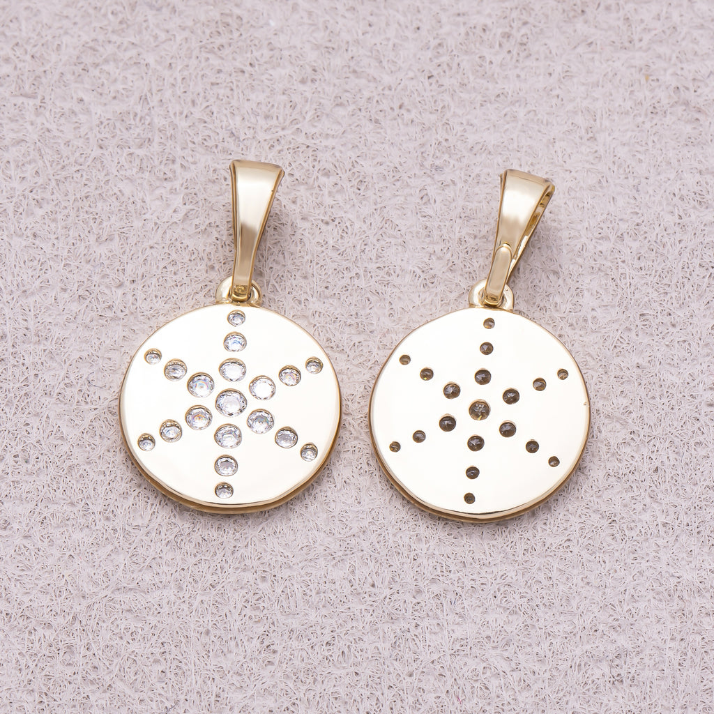 16K Gold Plated Clear CZ North Star Beaded Medallion Charm - Sold Each