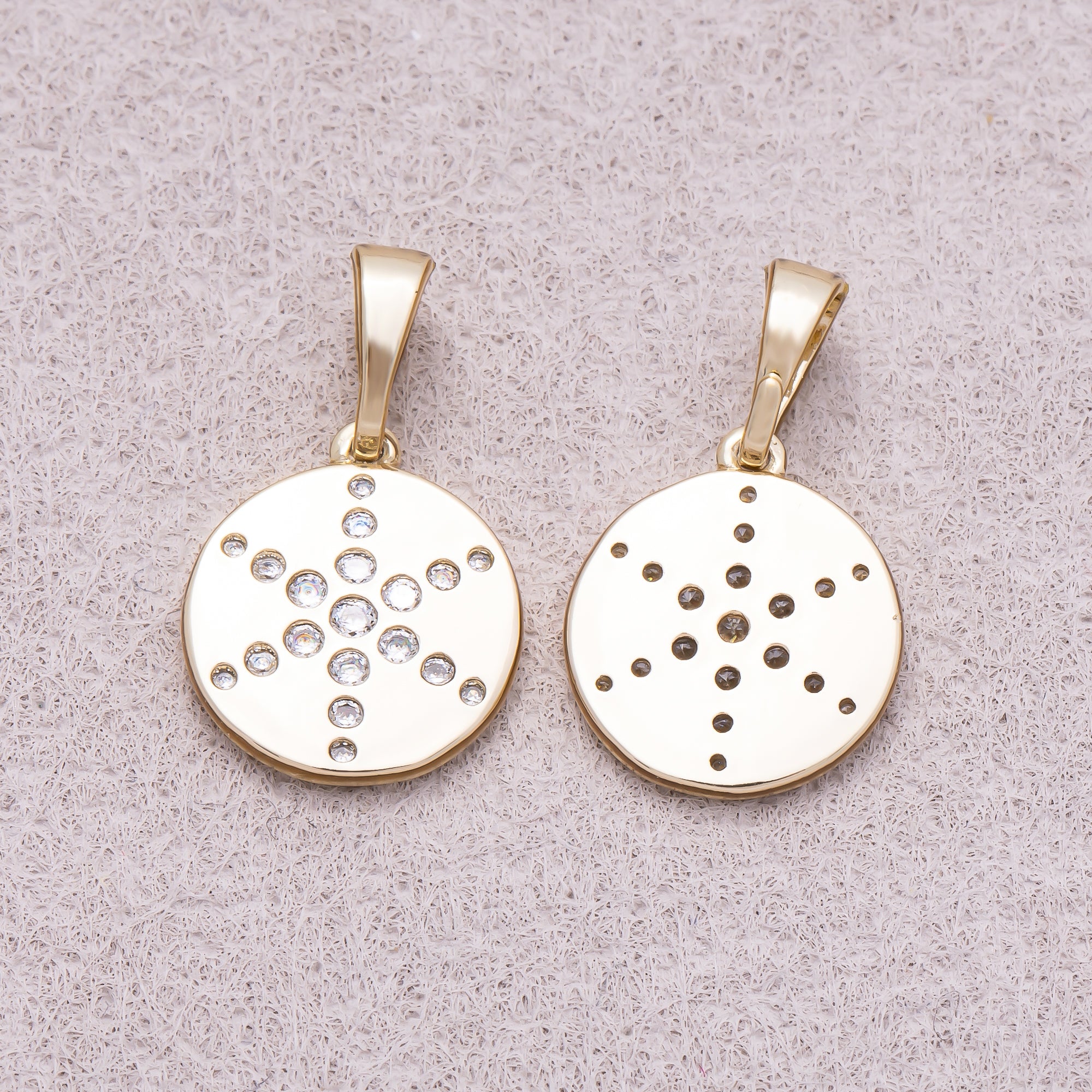 16K Gold Plated Clear CZ North Star Beaded Medallion Charm - Sold Each