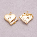 16K Gold Plated Baguette CZ Heart Piano Musical Instrument Charm - Sold Each