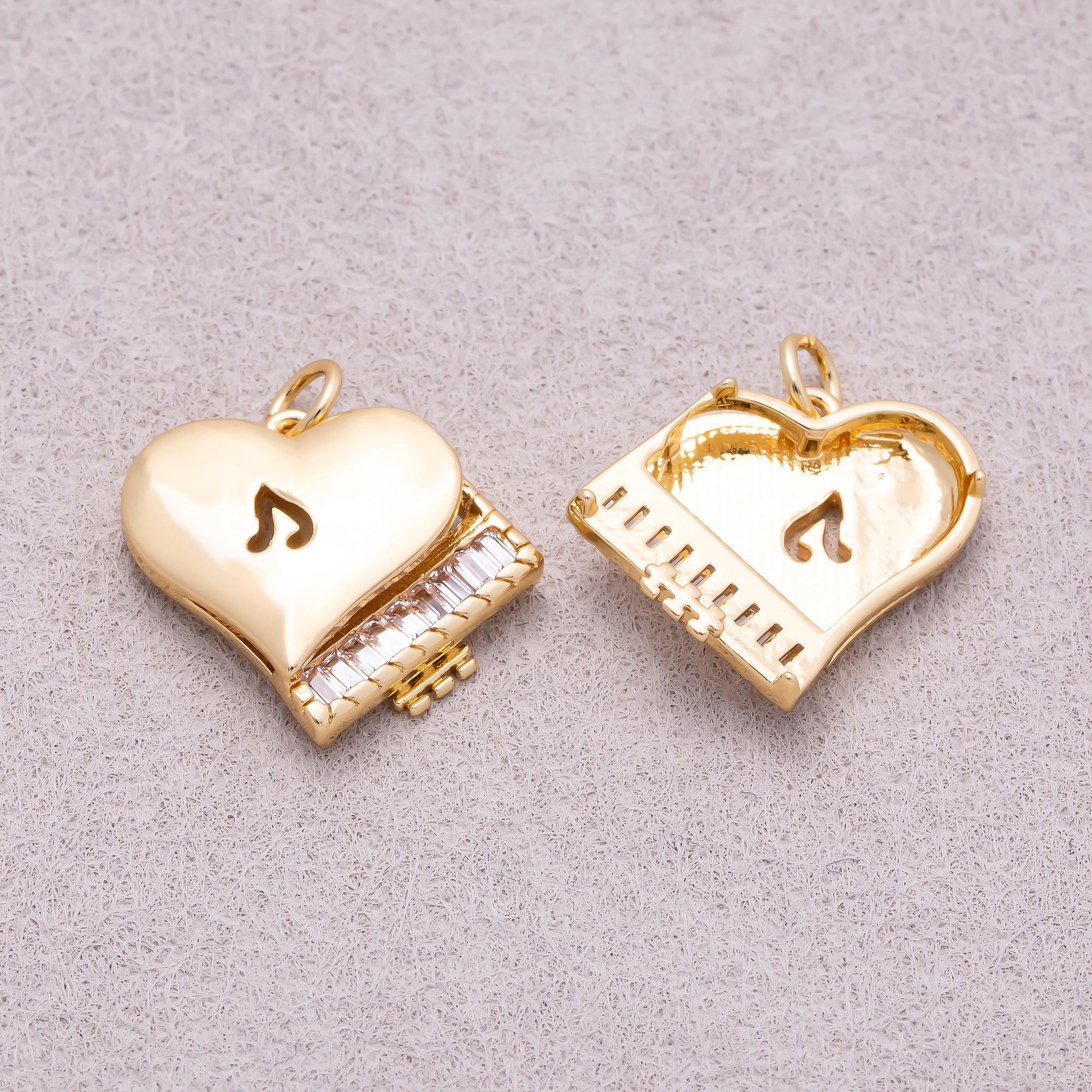 16K Gold Plated Baguette CZ Heart Piano Musical Instrument Charm - Sold Each